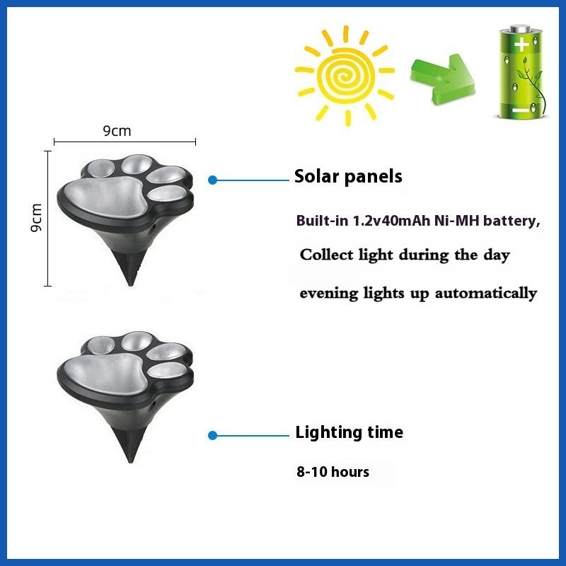 1-4pcs LED Solar Lawn Light Dog Paw Footprints Stairs Outdoor Waterproof Balcony Garden Fence Landscape Decor Solar Powered Lamp