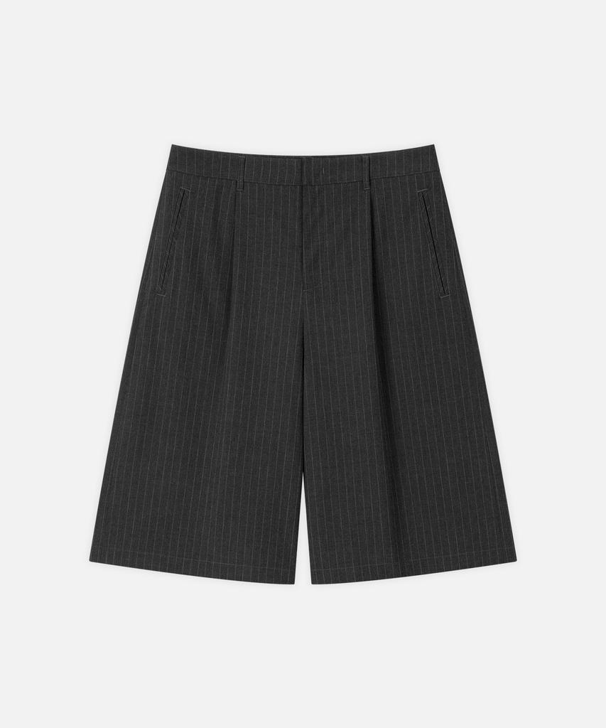 DRAW FIT Pinstripe Long Bermuda Slacks [Charcoal]