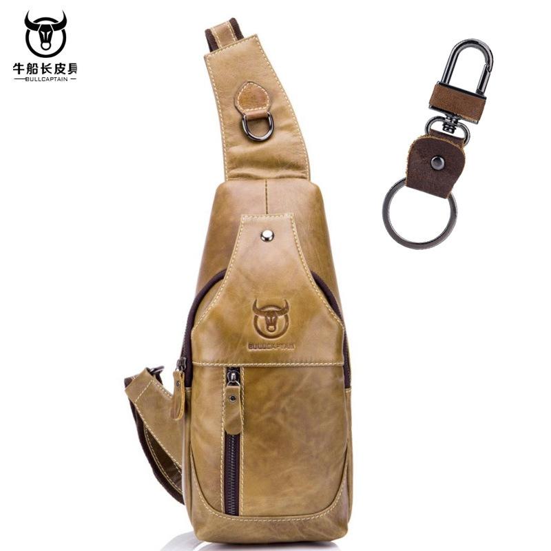 Retro Men's Genuine Leather Shoulder Crossbody Bag with A Layered Cowhide Front Cover