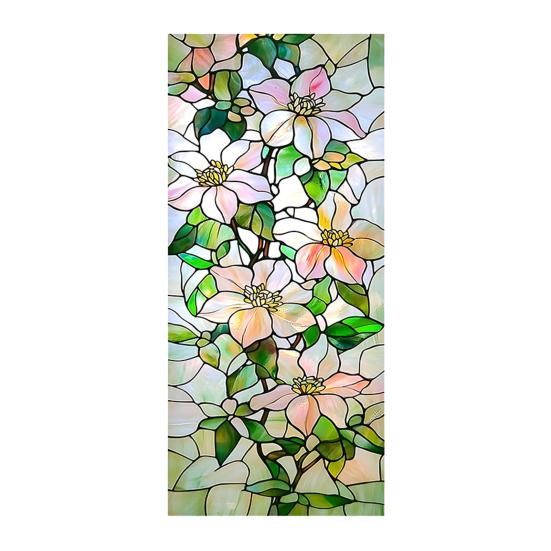 Yousheng Window Privacy Film Stained Glass Floral Static Window Cling Decorative UV Blocking Heat Control Glass Sticker for Glass Doors