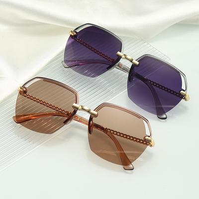 Damen Sonnenbrille mit großem Rahmen, modische Sonnenbrille aus Metall, Retro, modische Sonnenbrille mit Halbrahmen, elegante Sonnenbrille