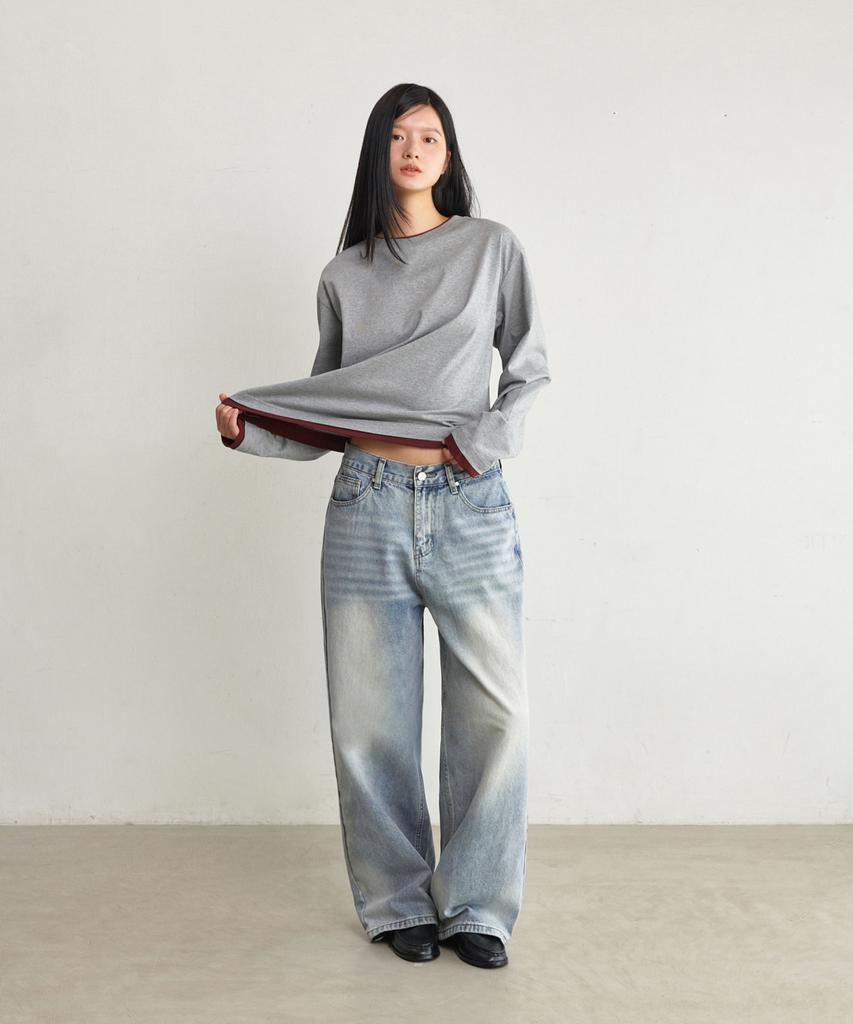 GLW [Unisex] Double Layered Long Sleeve Tee Gray