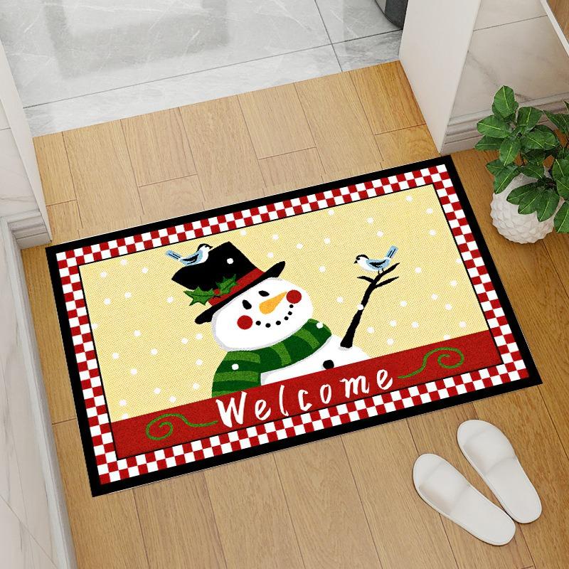 Christmas Snowman Patterned Door Mat Artistic Festive Print Mat Non Slip Floor Mat For Entryway Doorstep Home Decor
