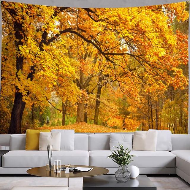 

Осенний лесной гобелен, настенный лиственный пейзаж, эстетический декор комнаты, психоделический богемный пейзаж, украшение для дома и спальни 95x73cm