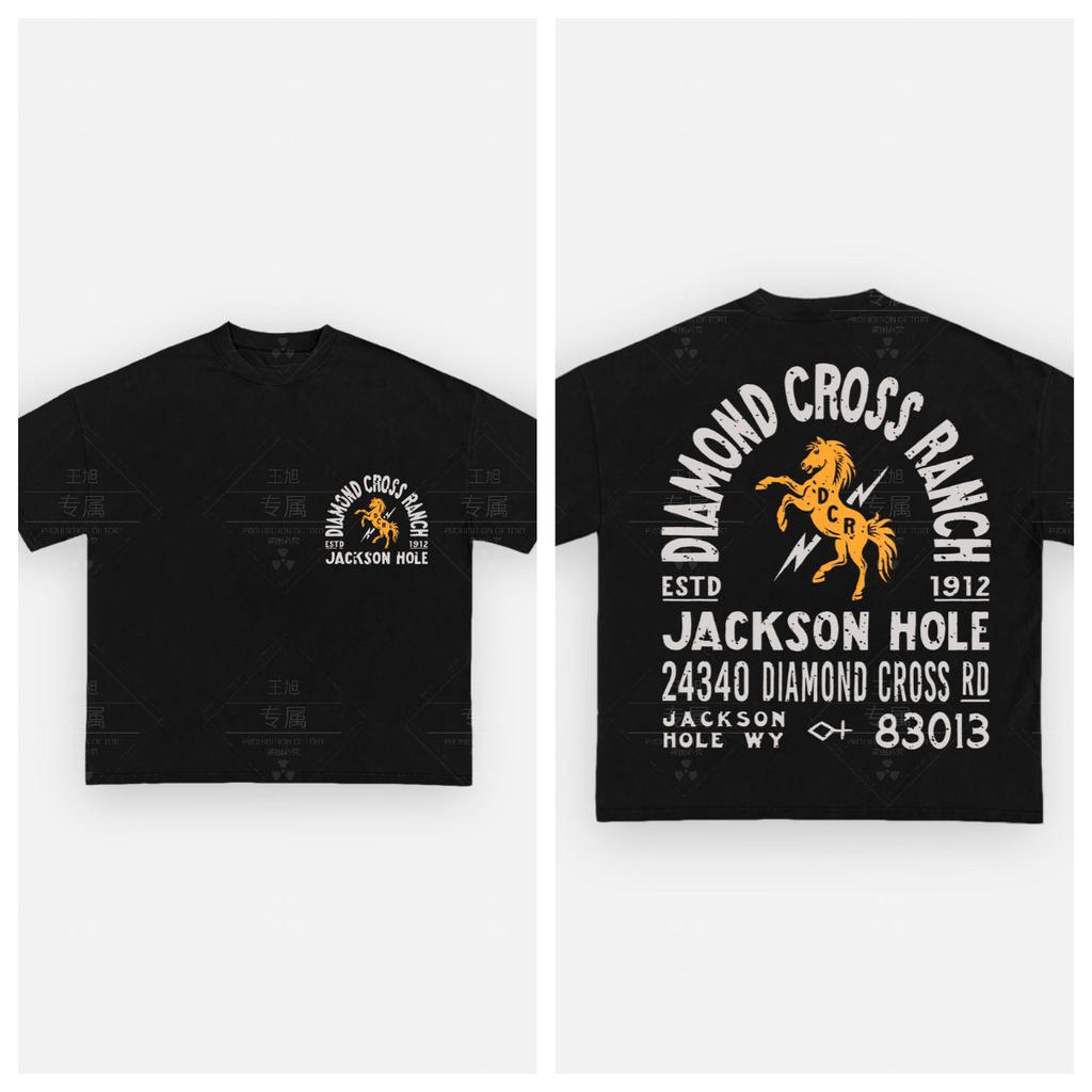Diamond Cross Ranch Cotton T-shirt Unisex Men Women Summer Short Sleeve Fashion Top Casual Vintage Fashion Daily Vintage Tee