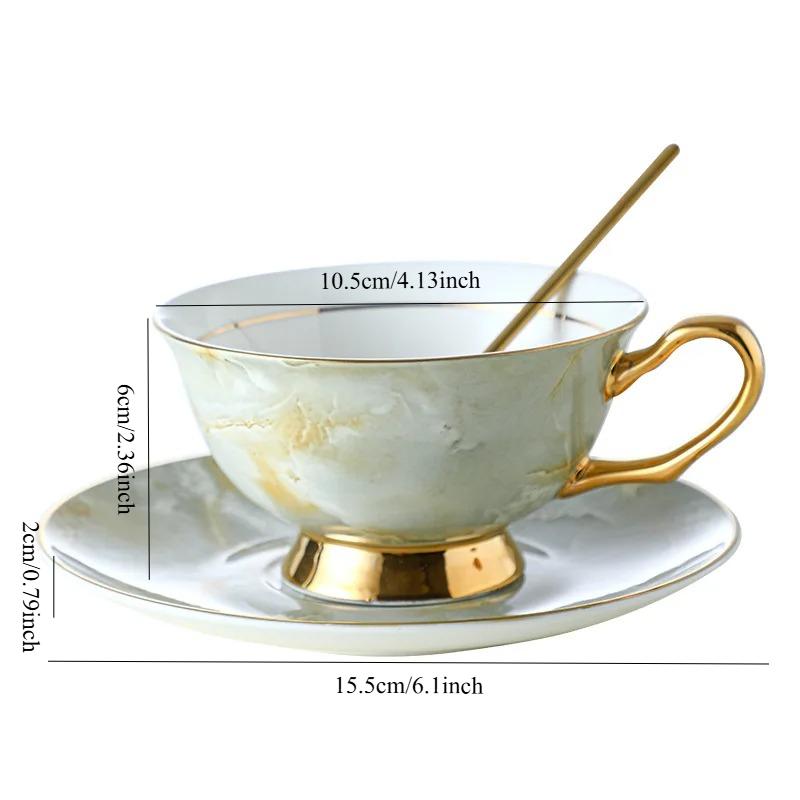 British High-end Phnom Penh Bone China Coffee Cup Dish Set European Marble Ceramic Teapot Tea Pot Household Kettle