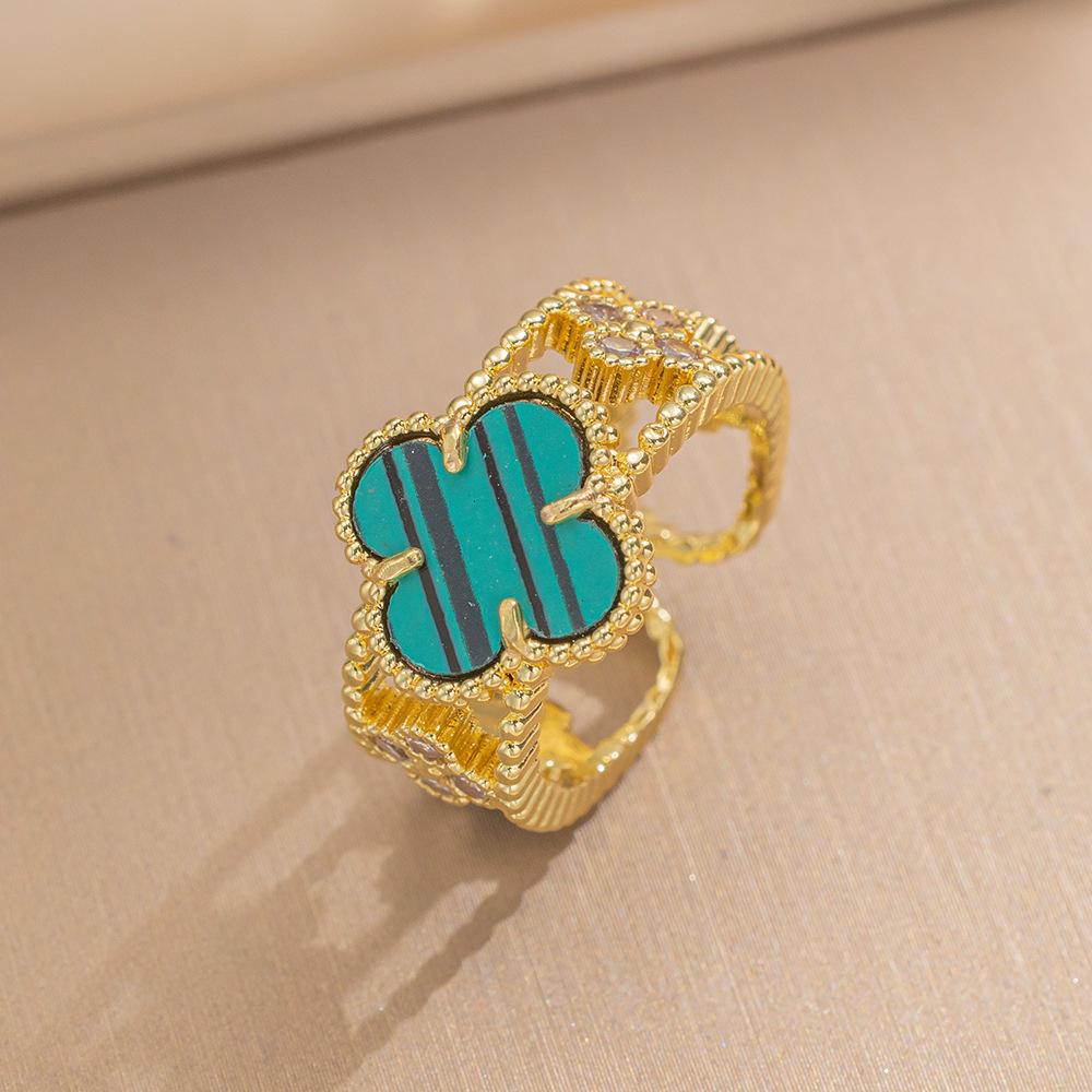 Fashion Ring Senior Sense of Light Luxury Four-leaf Clover Zirconia Ring Female Retro Opening Adjustable Ring