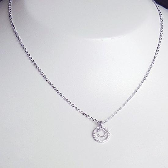 [Your and My Jewelry Box] SV925 Circle Motif Cubic Zirconia Diamond Double Strand Necklace [Gift Wrapped] (Silver)