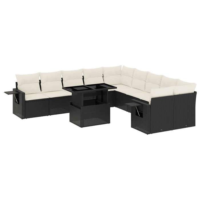 VidaXL Salon de jardin 11 pcs avec coussins noir résine tressée 3268166