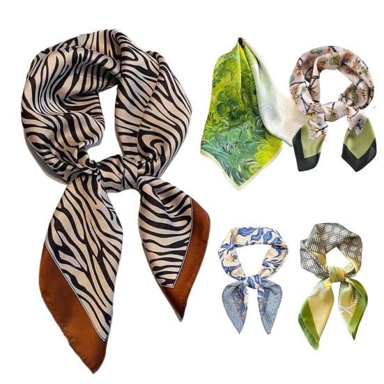 70x70CM Čtvercový šátek z umělého hedvábí Jaro Léto Prodyšný Dámský Šátek na hlavu Nákrčník Ochrana před sluncem Falešný saténový šátek do vlasů