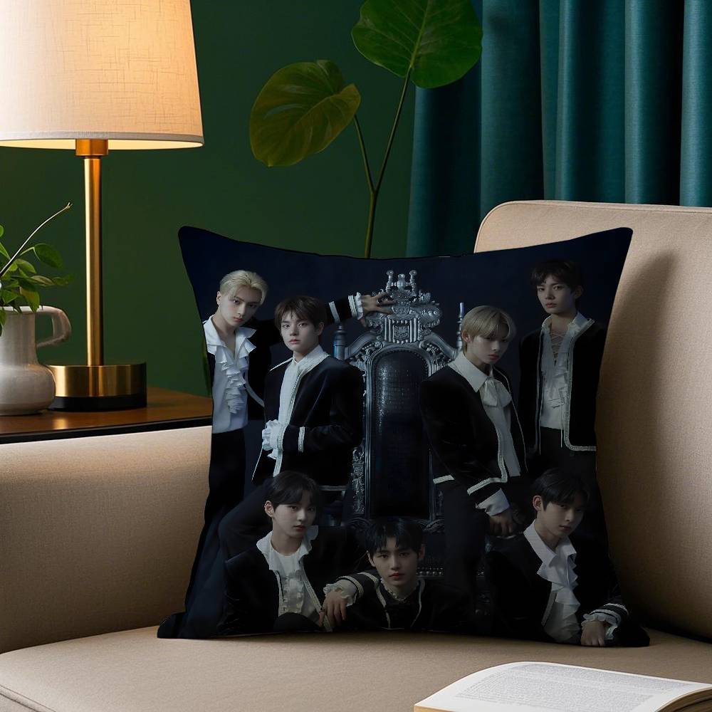 Kpop E-Enhypens Pillow Case Short Plush Print Cushion Cover Square Throw Pillow Covers Sofa Home Decor