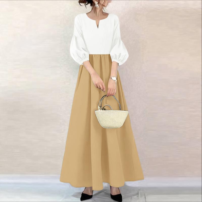 ZANZEA Lässiges, langes Kleid mit V-Ausschnitt und 3/4-Ärmeln für Damen