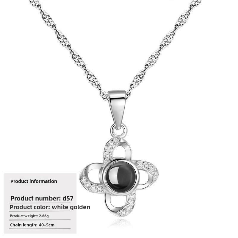 S925 Silver Peach Heart Projection Necklace 'I Love You' in 100 Languages