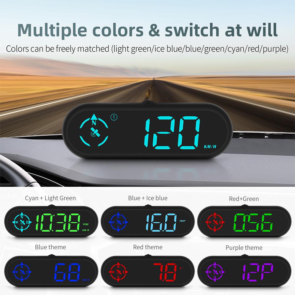 Digital Car Head Up Display HUD Speedometer Multi-functions GPS Compass RGB LED Odometer Over Speed Alarm Accessories for Truck