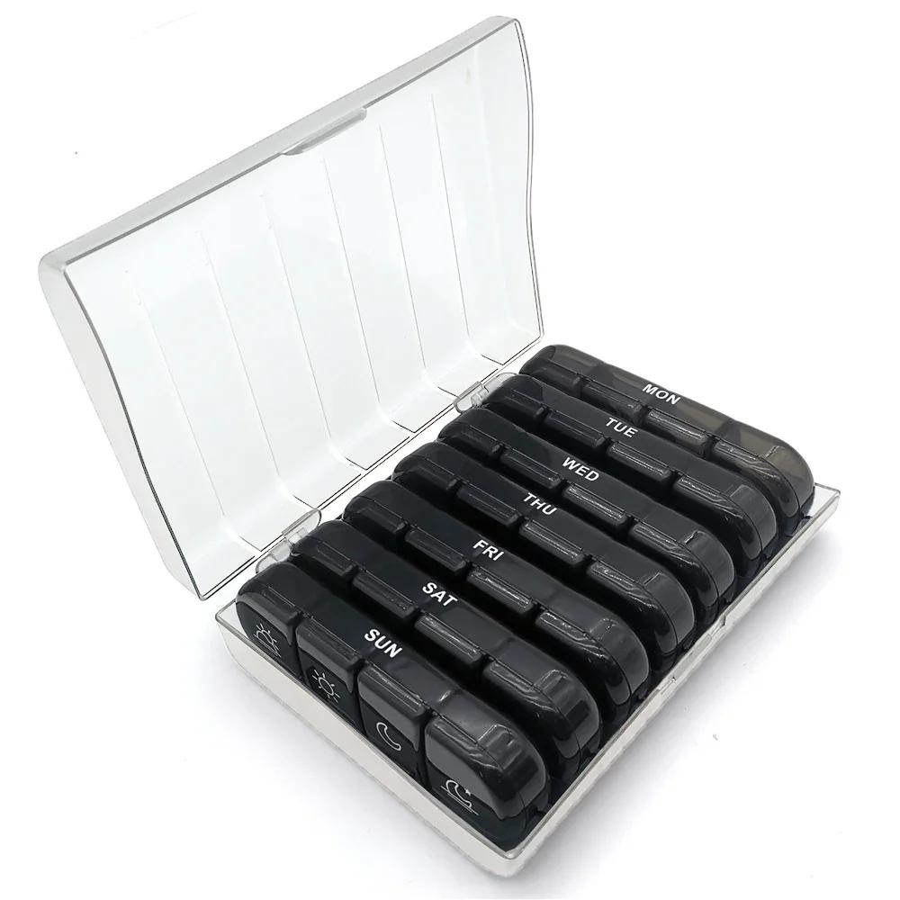 Pill Cases Box Organizer 7 Days 28 Grids 4 Times Portable Travel with Large Compartments for Vitamins Medicine Tablet Fish Oils