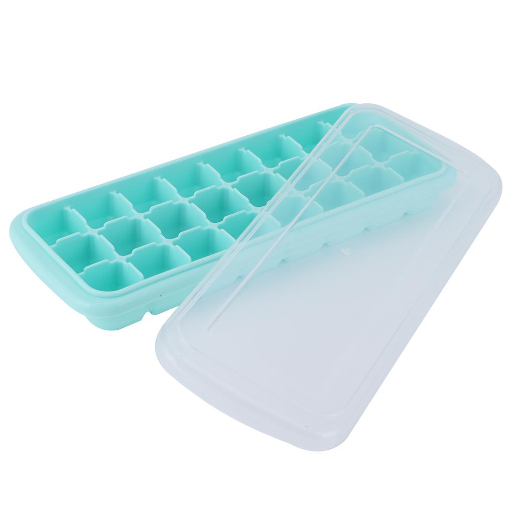 24 Grid Small Cubes Silicone Ice Tray with PP Lid Silicone Ice Mold for Home KitchenGreen
