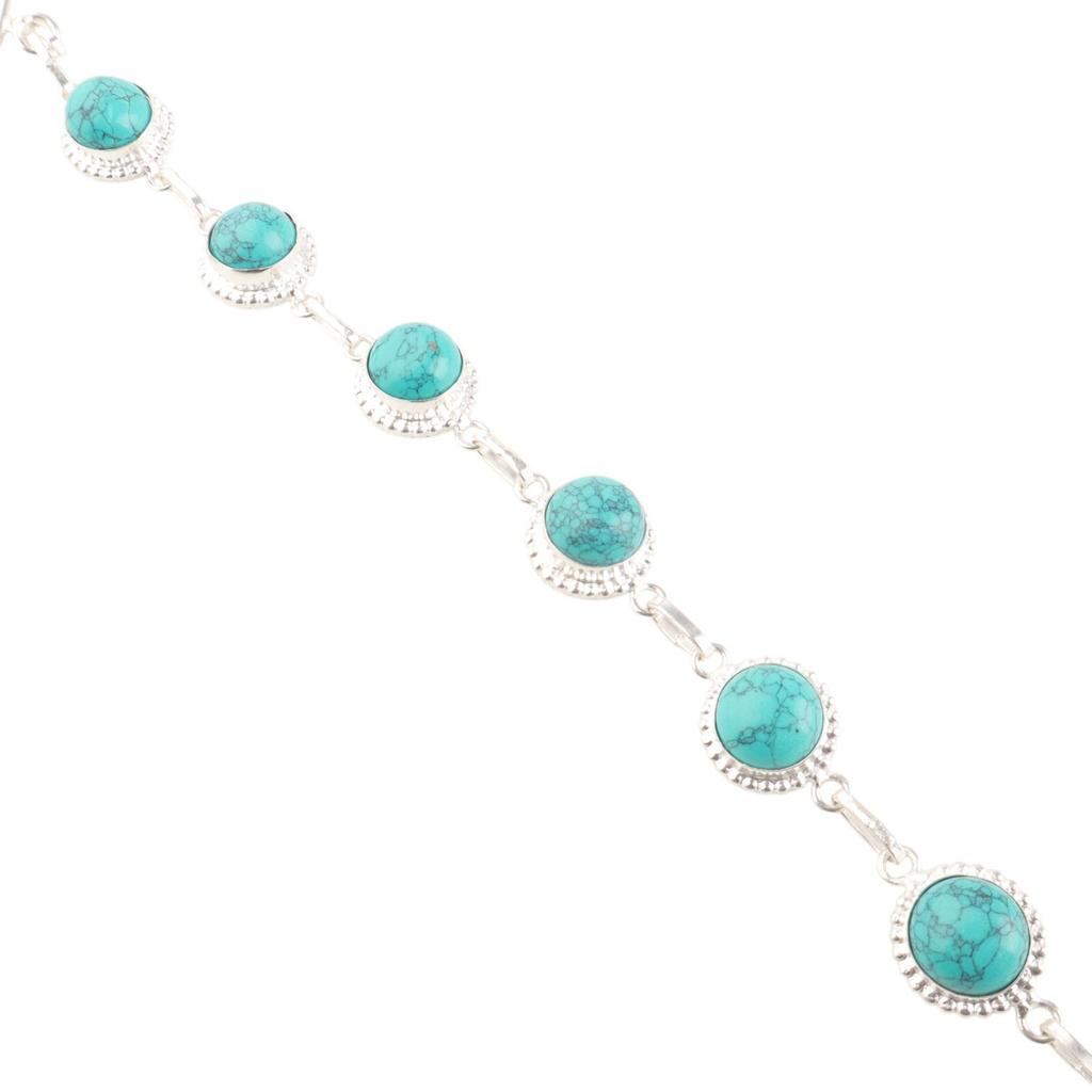 Natürlicher Blauer Türkis Edelstein 925 Sterlingsilber Schmuck Handgefertigtes Armband RB-9-37