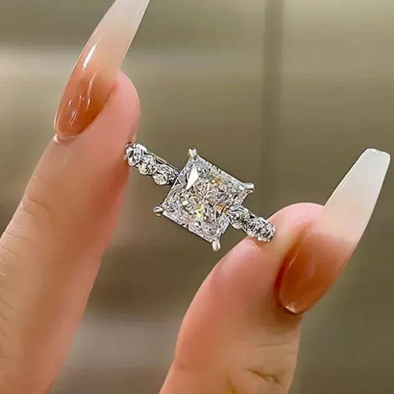 Princess Cubic Zirconia Women Rings Simple Luxury Wedding Engagement Accessories Copper Color Hot Trendy Zircon Dropship