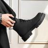 Martin Boots Men's British High Top Xuzi Spring Fleece Heightening Leather Boots Black Chelsea Boots 3305-J