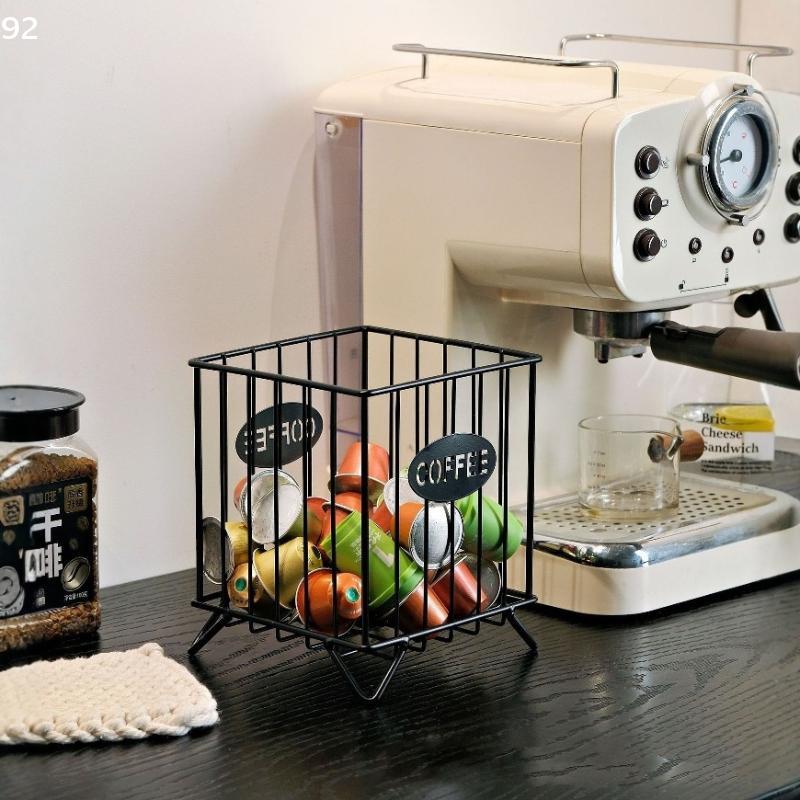 Iron Coffee Pod Holder Large Capacity Coffee Capsule Holder Coffee Creamer Container Square Shape Pod Storage Cup