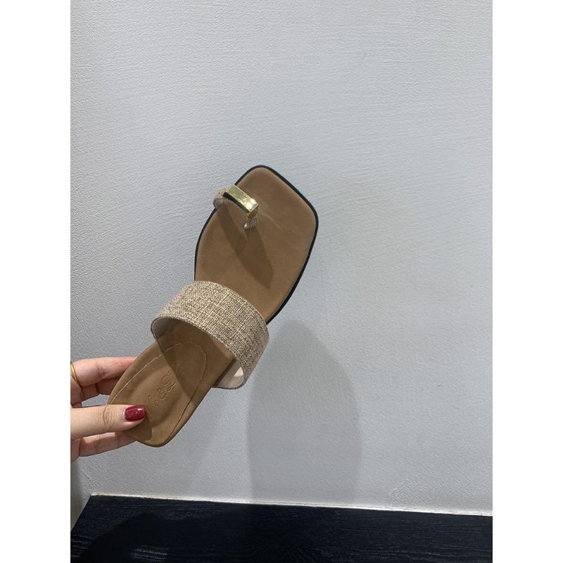 Slope heel pinch slippers women s summer seaside beach shoes linen cool slippers fashion women s shoes outer wear 35
