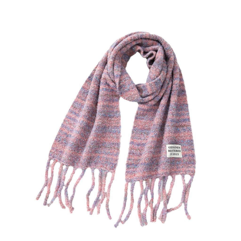 Homemade glacier blue with wool tassel solid color knitted scarf women's winter warm atmosphere soft shawl scarf