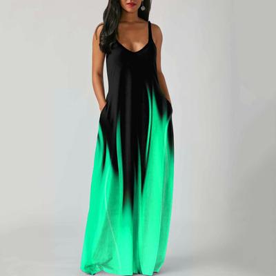 Ladies Dress V-neck Contrast Color Gradient Colors Sleeveless Loose Daily Wear Low-cut Backless Summer Vest Dress Female Clothes