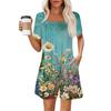 Women's Fashionable And Casual Short-sleeved Pleated Pocket Jumpsuit Printed Jumpsuit Shorts