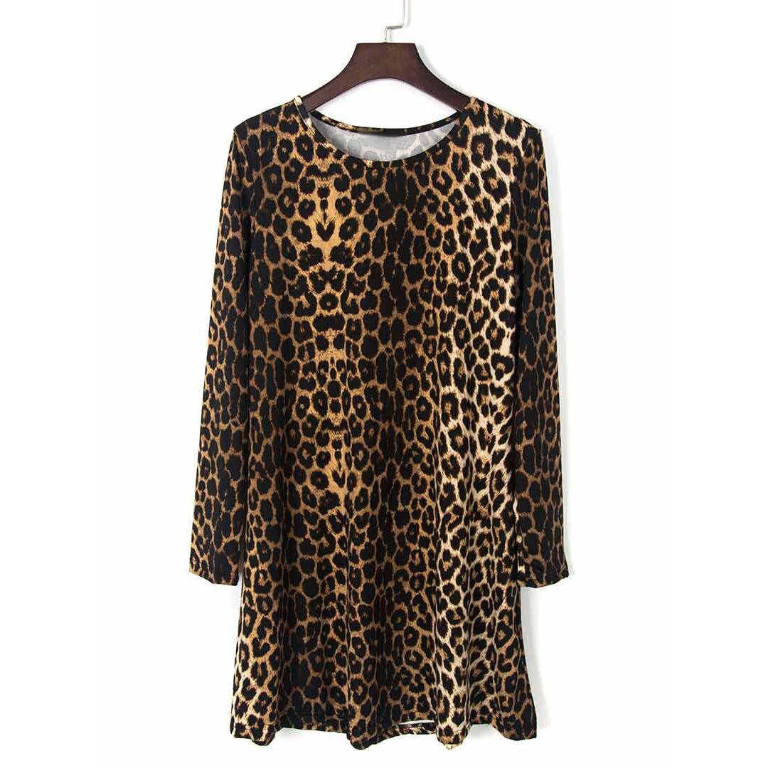 

Europe and the United States hot-selling new long-sleeved dress autumn and winter leopard print thickened bottom skirt medium and long skirt S цветной печати леопарда