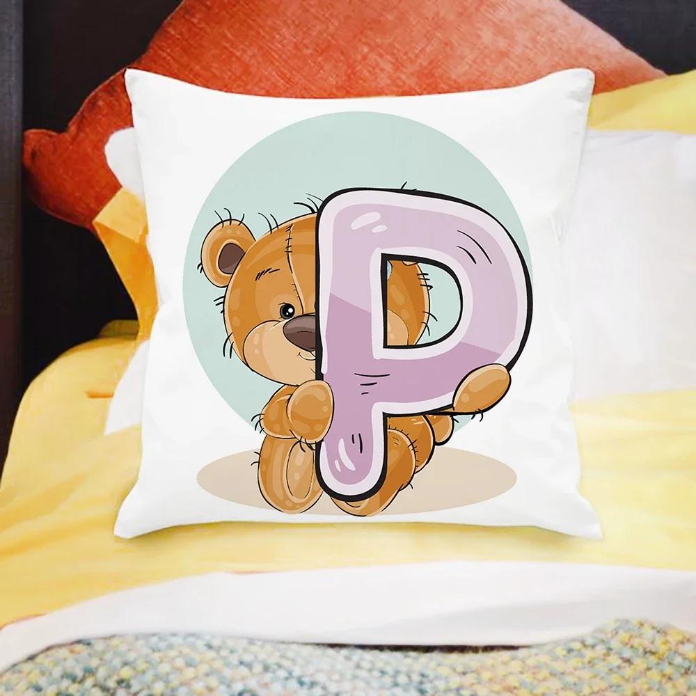 Cartoon Bear Sofa Children's Room Decoration Cute Animal Pillowcase  Letter Printing Cushion Cover