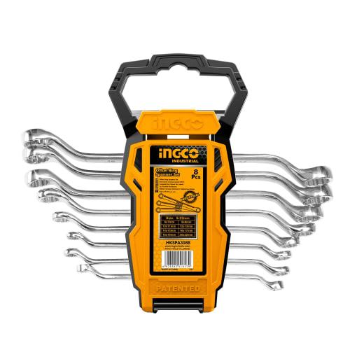 

INGCO Open End Wrench Set, 8 Pieces, 6-22mm, Cr-V Material, HKSPA3088, for Automotive Assembly and Repair
