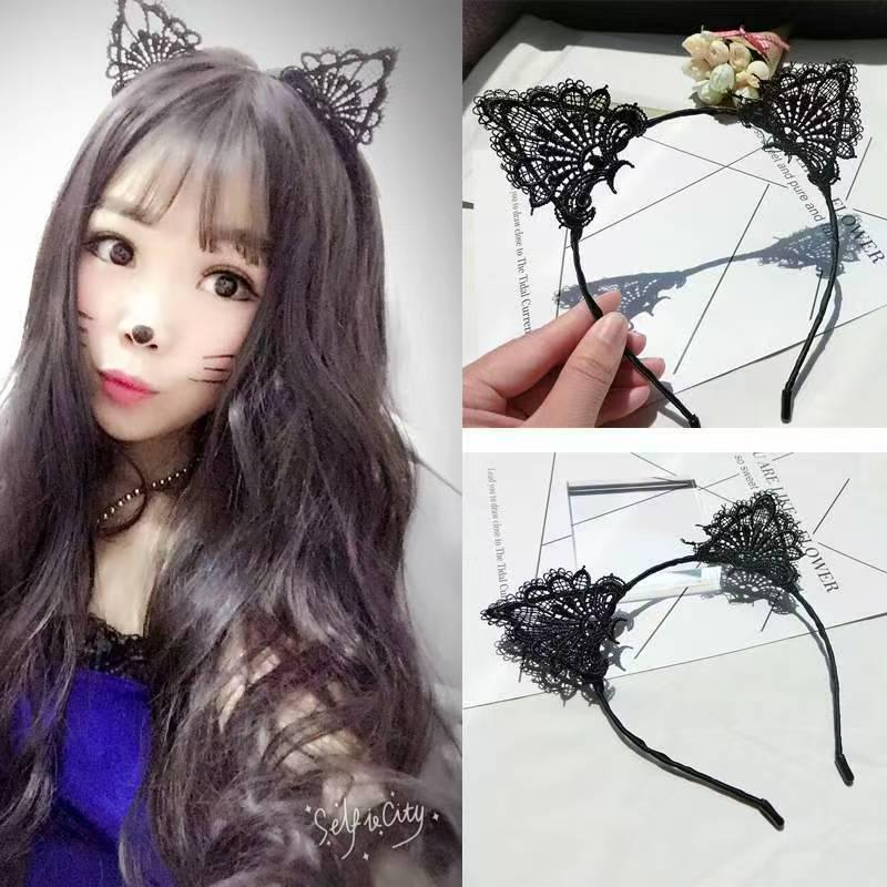 2026 Adorable Water Soluble Lace Cat Ear Thin Headband