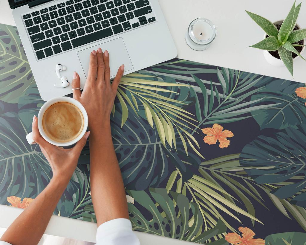Non-slip Protective Desk Mat Tropical Leaves Flower 120X60 Cm
