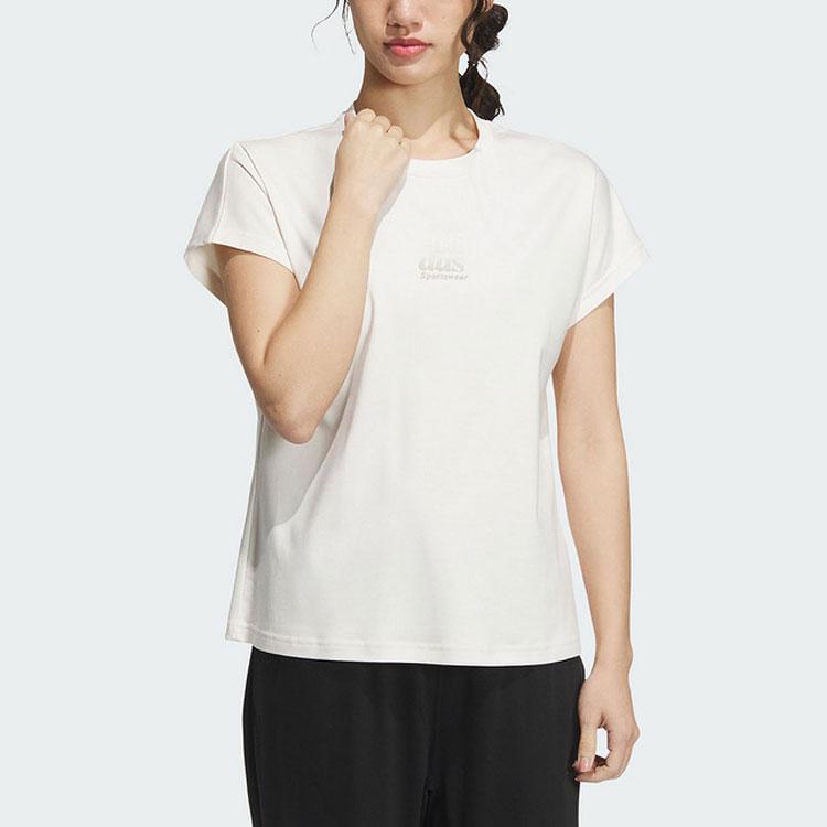 Adidas Alphabet Print Casual Round Neck Training T-Shirt Women Tops Apricot IM8859