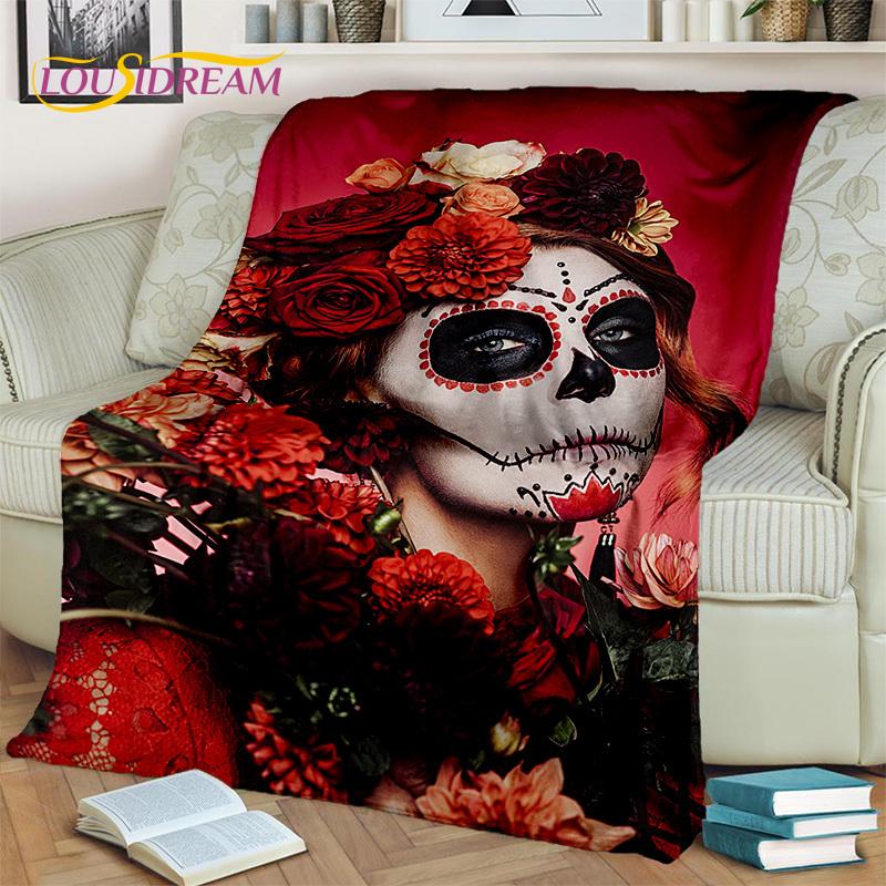 Horror Gothic Weiblicher Schädel Totes Mädchen Decke, Weiche Überwurfdecke für Zuhause Schlafzimmer Bett Sofa Picknick Reise Büro Überdecke Kind