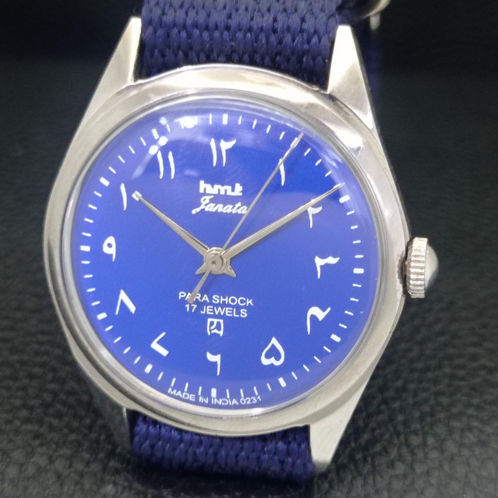 HAND-WINDING VINTAGE HMT JANATA INDIAN MENS ARABIC BLUE DIAL WATCH a703039-1 R212-a703039