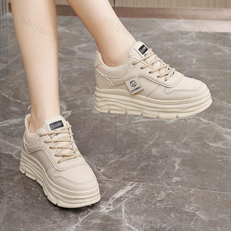 Women White Board Shoes Autumn Height Increase Wear-resistant Platform Casual Shoes Outdoor Non Slip Fashion Lace Up Wedge Shoes