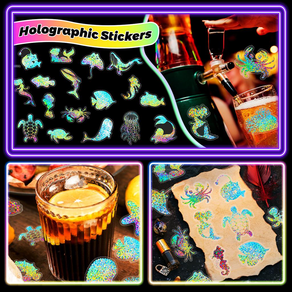 100 Transparent Laser Stickers, Underwater World Stickers Pet Colorful Gooka Material Decoration Diy Holographic Stickers