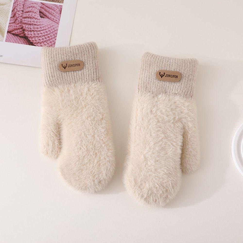 Warm Full Finger Mittens Plush Cycling Driving Gloves Solid Color Solid Color Gloves  Female