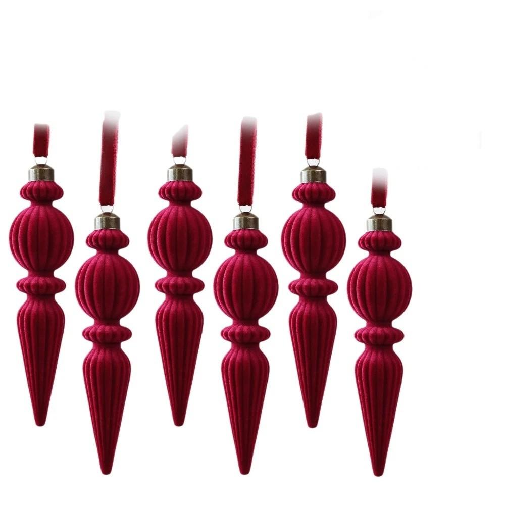 6PCS Oddly Shaped Velvet Christmas Ball Set Solid Color Long Finial Hanging Ornaments Christmas