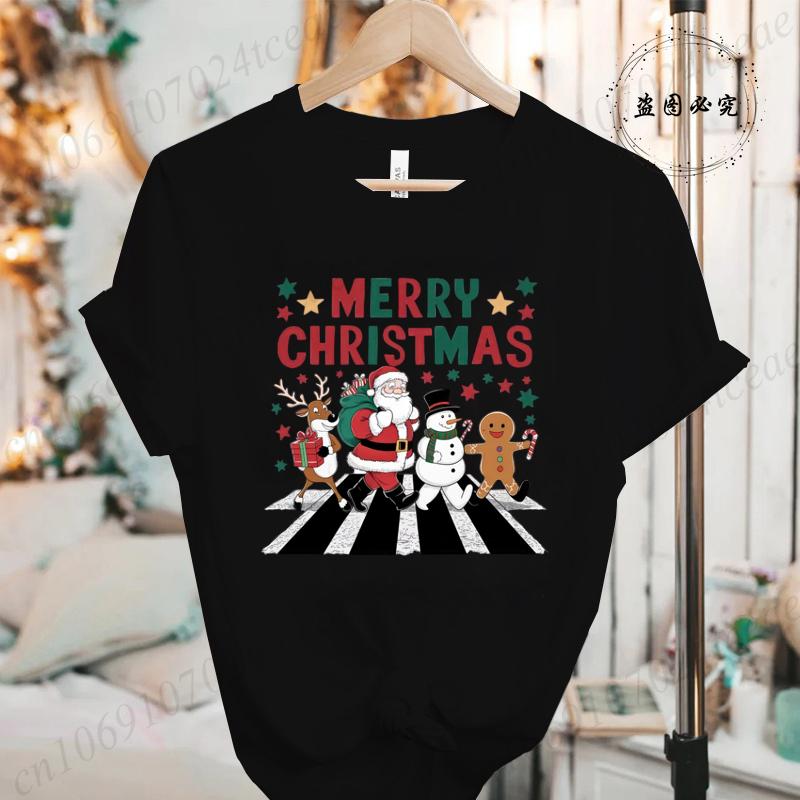 Merry Christmas Women Fashion T Shirt Christmas Print Funny Tops Womens Casual TShirt Holiday Xmas Party Tee Aesthetic Clothes S