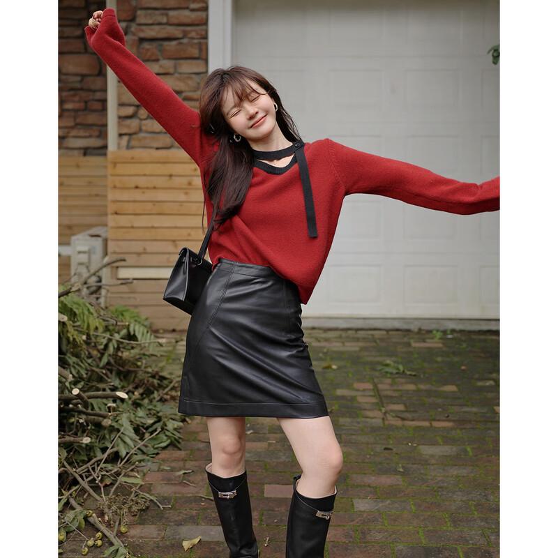 Chic Cutout Neck Colorblock Flare Sleeve Knit Sweater for Women