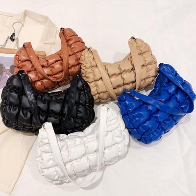 Pleated Handlebags For Women Pu Leather Bags Leisure Armpit Bag Shopping Shoulder Bags Solid Color Handbag Tote Underarm Bags