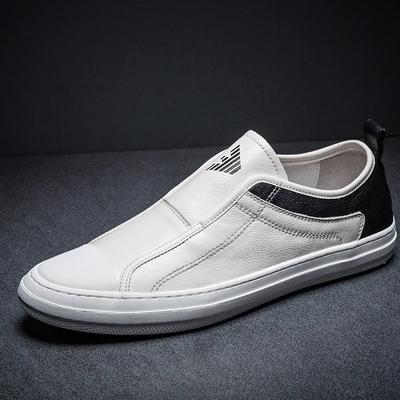 Fashion Men Casual Shoes Genuine Leather Men Shoes Slip On Flats Breathable Soft Black White Sneakers Casual Flats Men Loafers