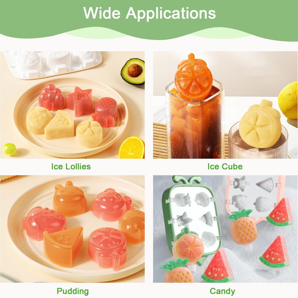 Kids Ice Cream Molds 6-Cavity Silicone Popsicle Mold with Lid, Food-Grade Silicone, Green, Reusable DIY Ice Pop Maker Accessories