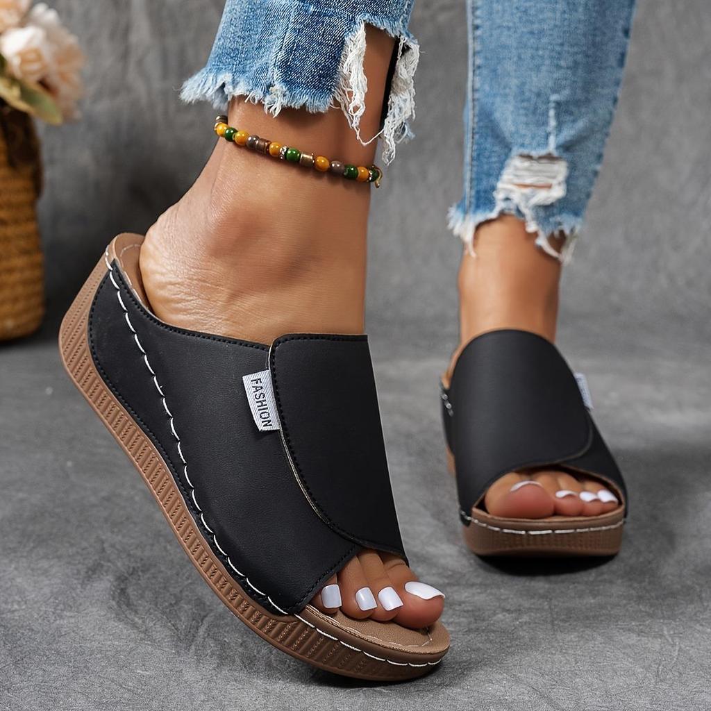 Women's Fashion Solid Slippers - Comfortable Arch Support,Breathable Outdoor Slippers Stylish,Open Toe Strap Back Heel Mid-heeled Stirrup Sandal