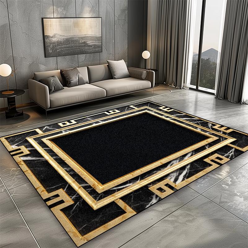 European Style Carpet for Living Room Black Marble Decor Sofa Area Large Rugs Hotel Hall 200x300 Cm Non-slip Plush Floor Mats