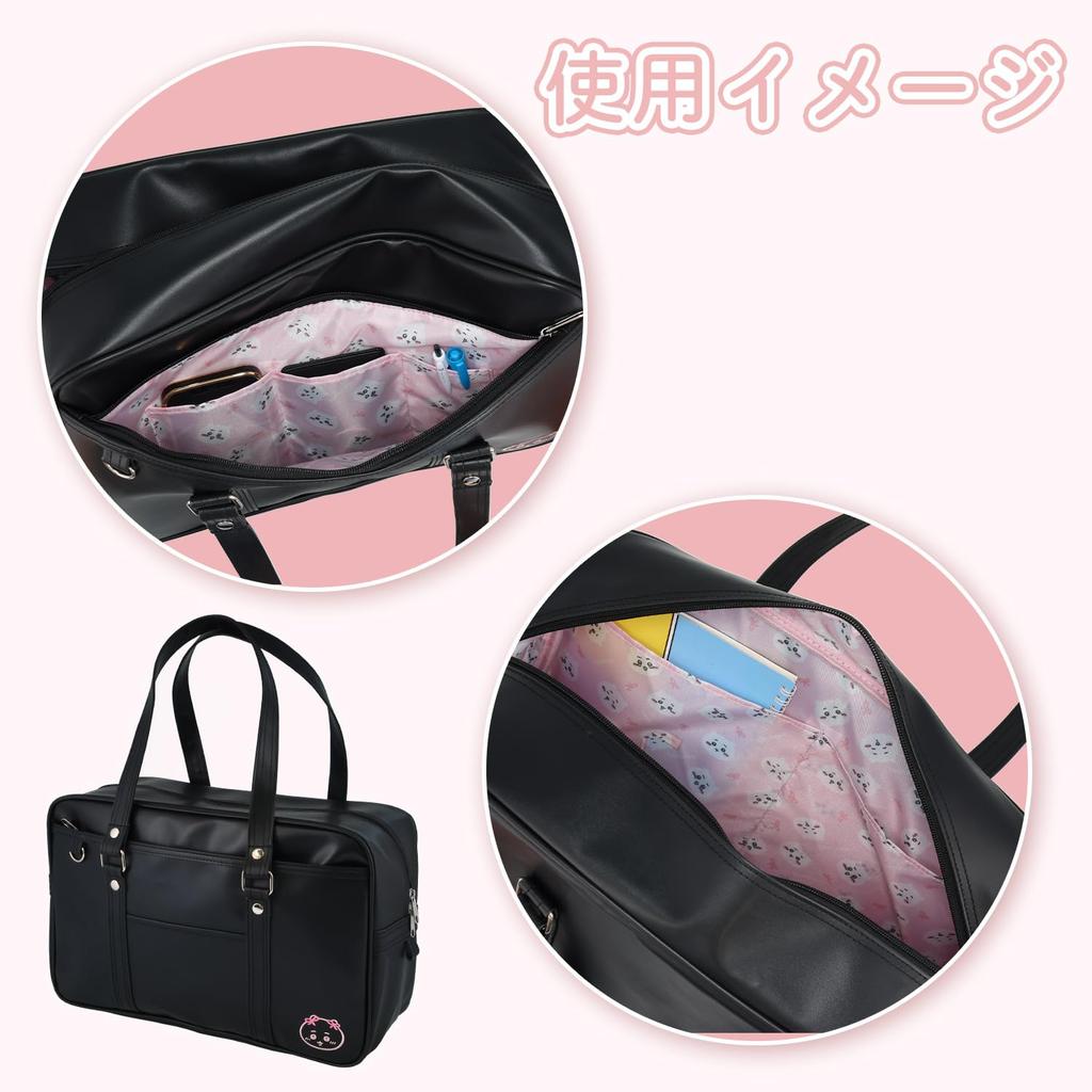 Chiikawa School Bag Synthetic Leather Black Boston Bag with Multifunctional Pockets [Showbido] <Chiikawa>