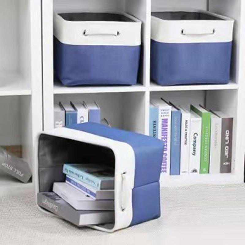 

New Splicing Linen Storage Basket Desktop Storage Box Home Simple Debris Storage Basket Large Capacity Durable Storage Bag 38x28x24cm синій