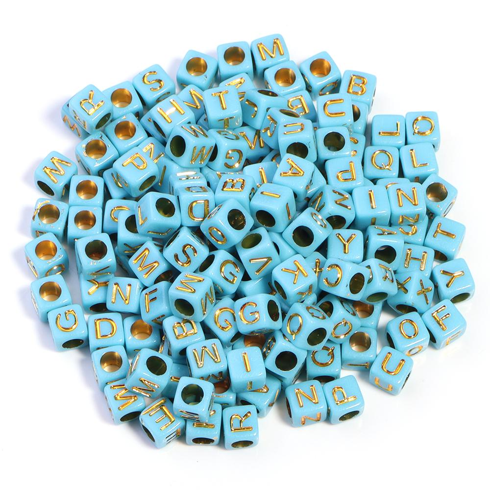 100pcs/lot 6mm Electroplated Acrylic Alphabet Beads Square Big Hole Loose Letter Beads For DIY Fashion Bracelet Necklace Jewelry